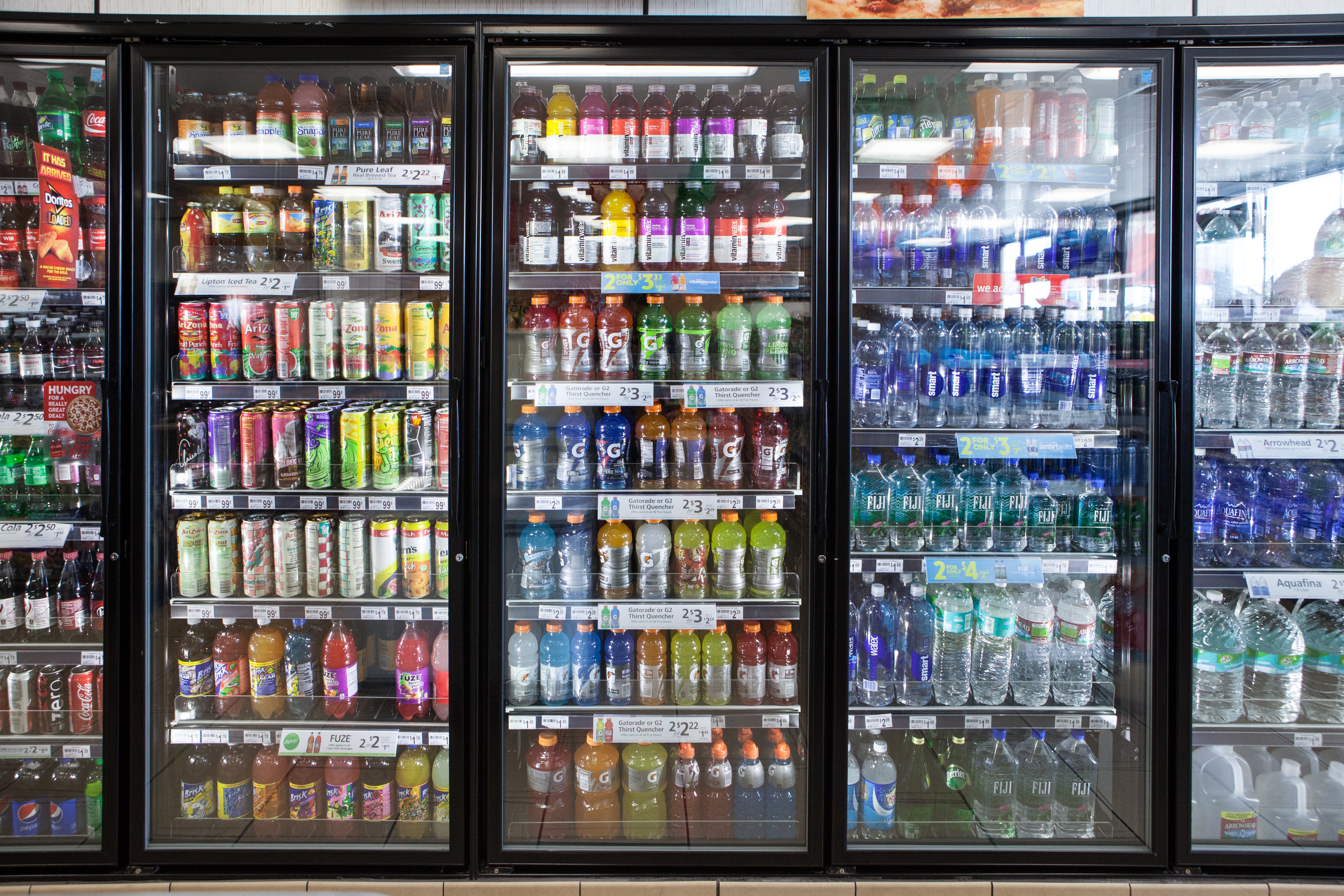 4 Glass Door Reach-In Cooler with Shelving, Choice of Refrigeration