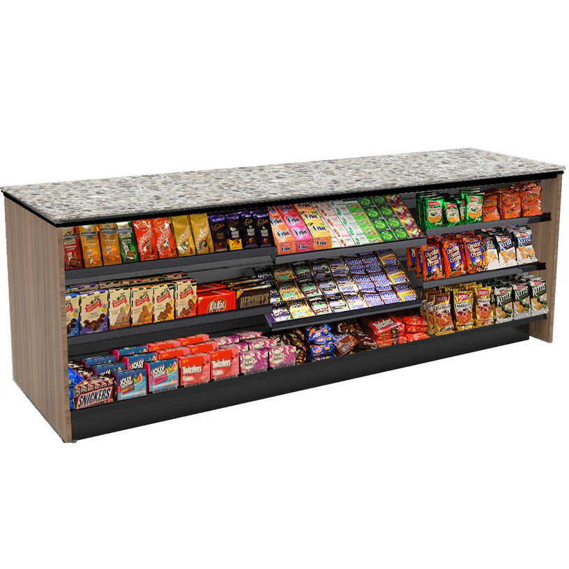 Straight Checkout Counter with Display Front Shelves & LED: 8 Ft. Counter Space