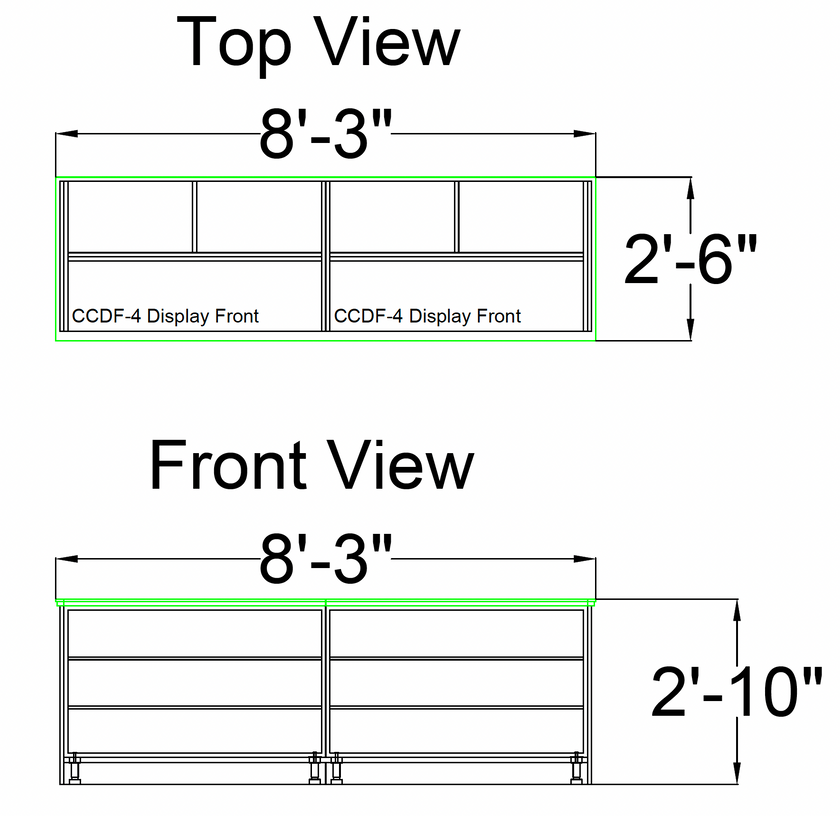 Straight Checkout Counter with Display Front Shelves & LED: 8 Ft. Counter Space