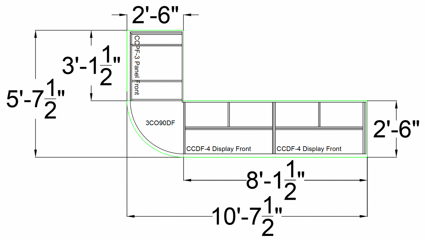 Curved Display-Front Checkout Counter with Display Front Shelves & LED • 15+ Ft. Counter Space