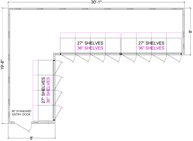 12 Glass Door (8 Front/4 Side) L-Shaped Walk-In Cooler with Shelving, 8'D, Left or Right Entry, Choice of Refrigeration - Modern Store Equipment