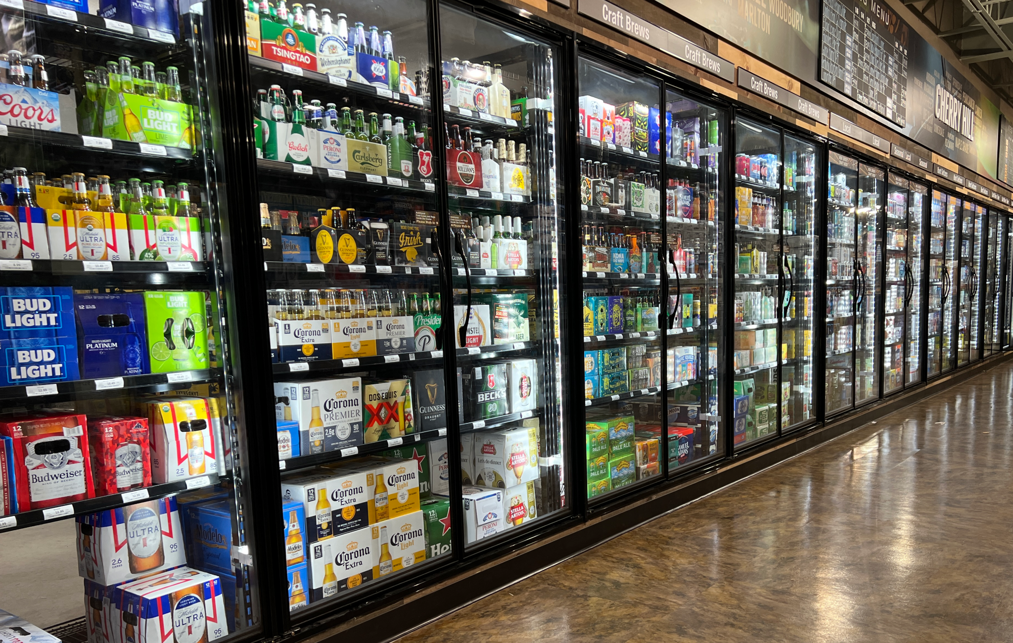 12 Glass Door Walk-In Cooler with Shelving, 12'D, Left or Right Entry, Choice of Refrigeration - Modern Store Equipment