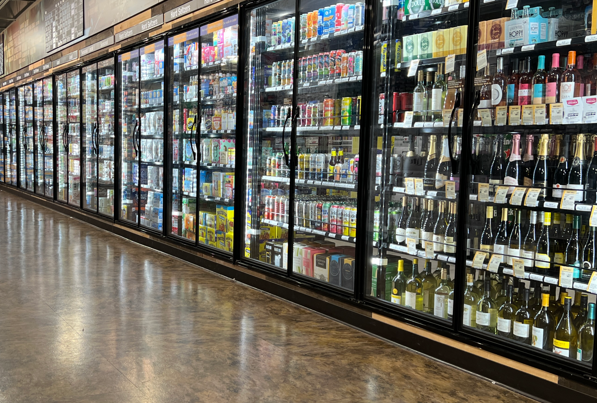 20 Glass Door Walk-In Cooler with Shelving, 12'D, Blind Corner, Left or Right Entry, Choice of Refrigeration - Modern Store Equipment