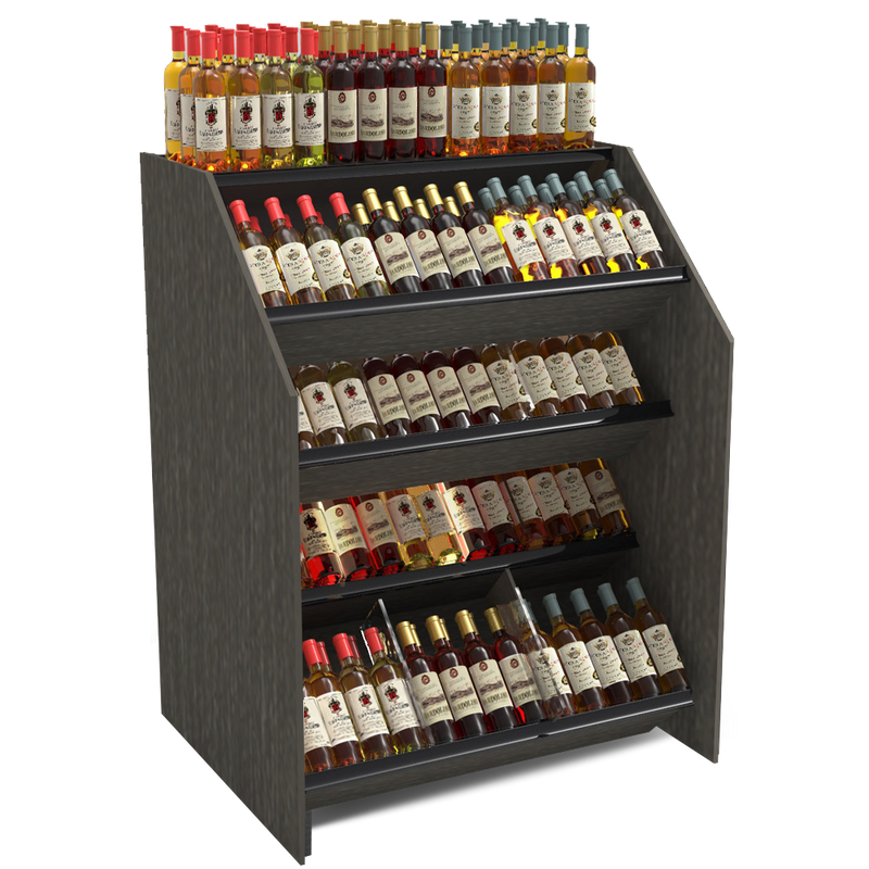 Gondola Shelving Wine Rack Liquor 4-Tier Tilted Wine Rack Display