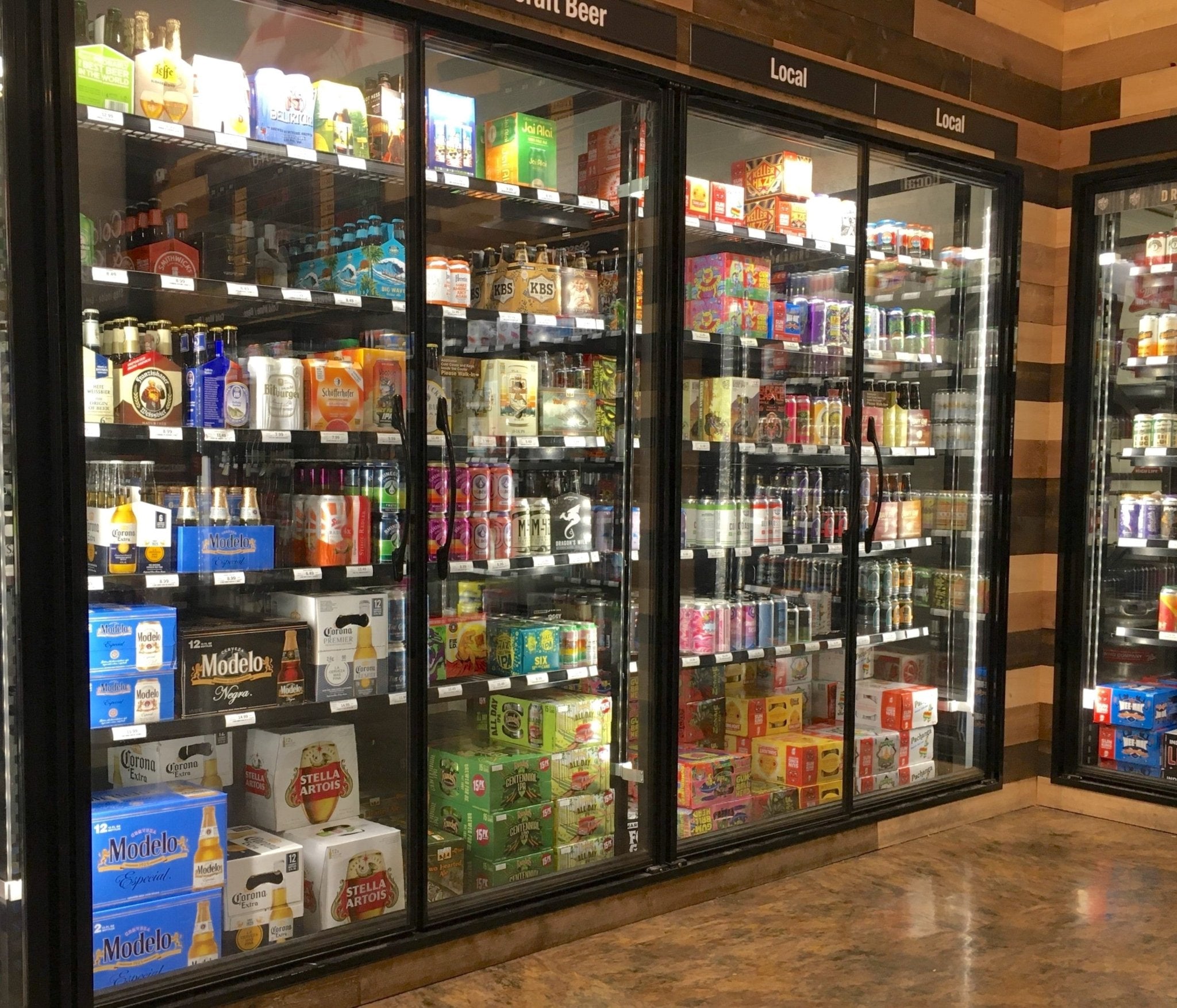 8 Glass Door Walk-In Cooler with Shelving, 8'D, Blind Corner for Walk In, Left or Right Entry - Modern Store Equipment