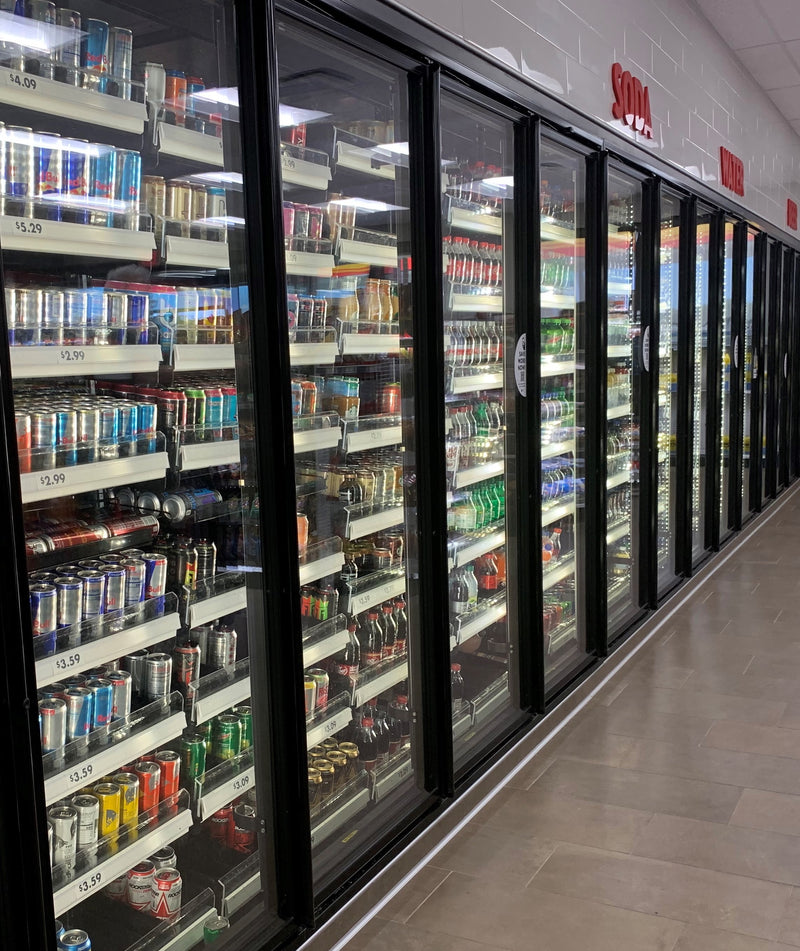 12 Glass Door (8 Front/4 Side) Walk-In Cooler with Shelving, Left or Right Entry, Choice of Refrigeration