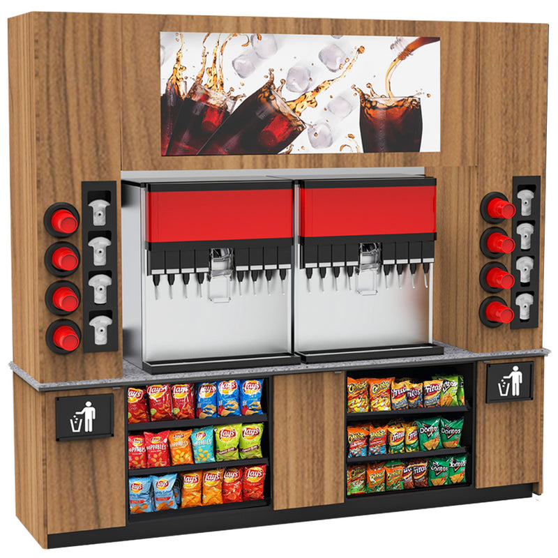 Modular Self-Serve Beverage Station with Side Cup Dispensers: 115.5"L x 30"D