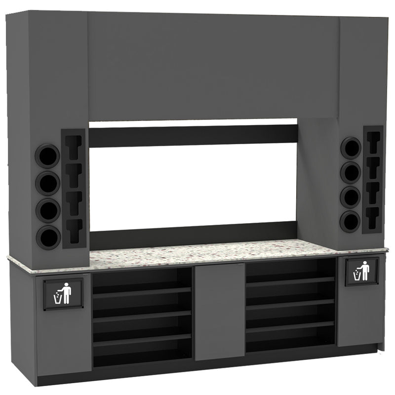 Modular Self-Serve Beverage Station with Side Cup Dispensers: 115.5"L x 30"D