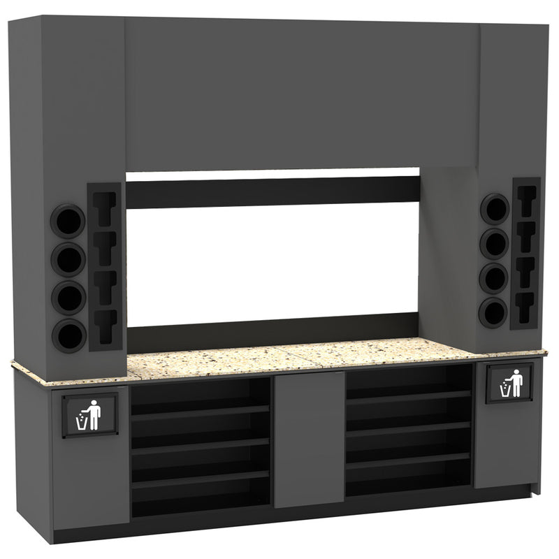 Modular Self-Serve Beverage Station with Side Cup Dispensers: 115.5"L x 30"D