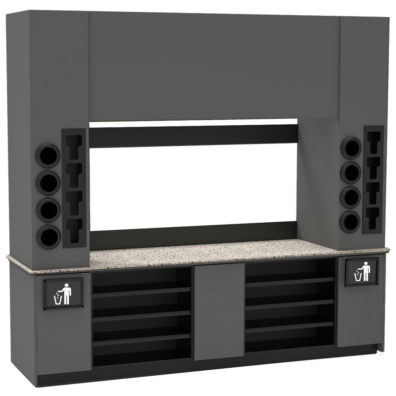 Modular Self-Serve Beverage Station with Side Cup Dispensers: 115.5"L x 30"D