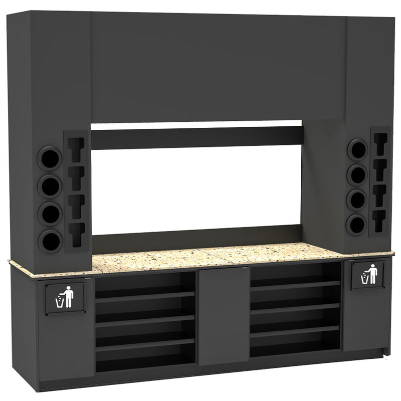 Modular Self-Serve Beverage Station with Side Cup Dispensers: 115.5"L x 30"D