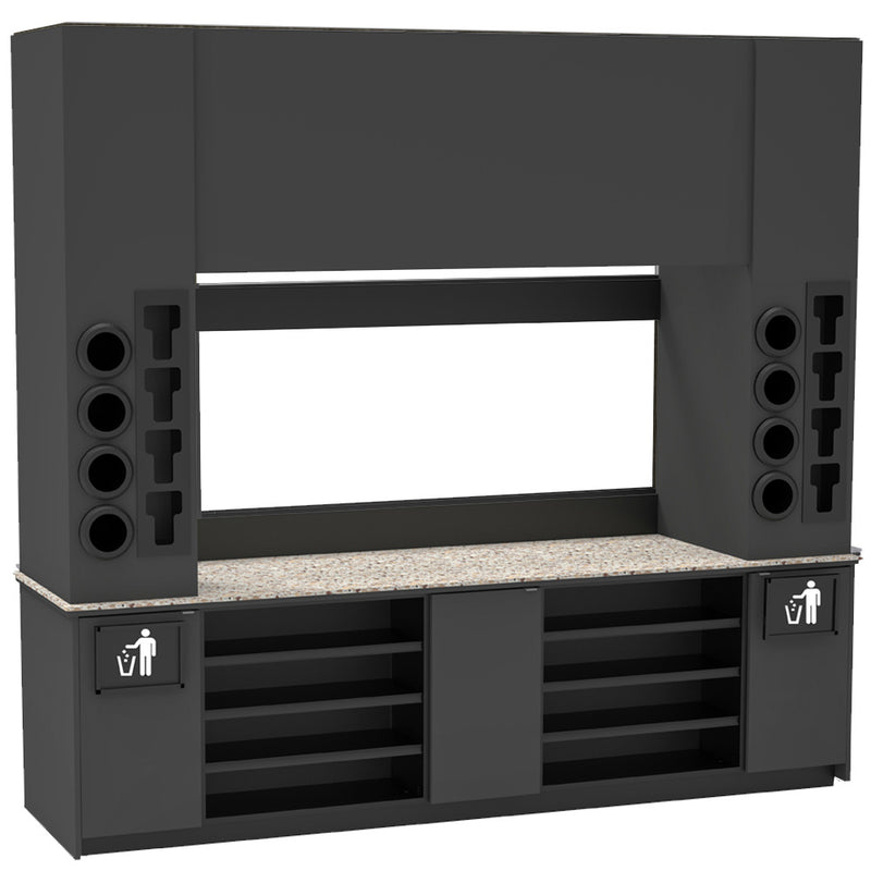 Modular Self-Serve Beverage Station with Side Cup Dispensers: 115.5"L x 30"D