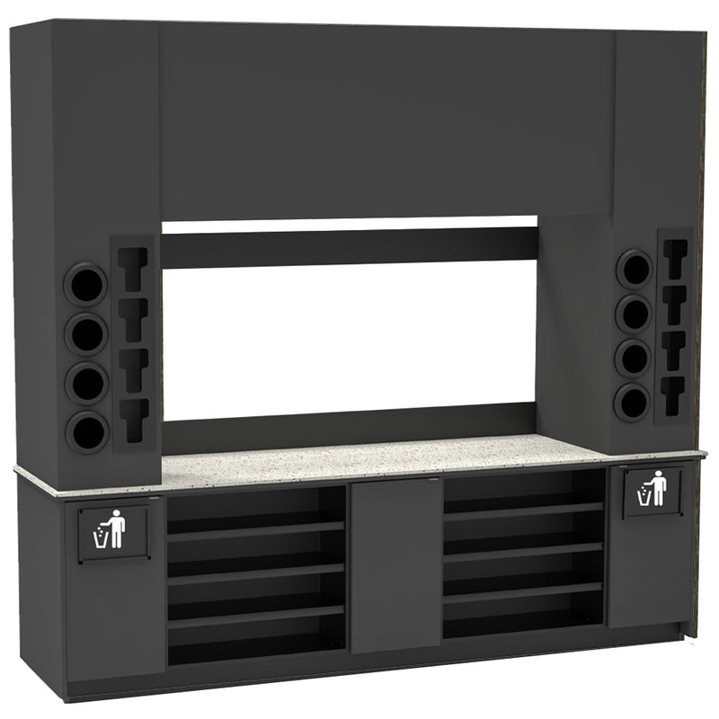 Modular Self-Serve Beverage Station with Side Cup Dispensers: 115.5"L x 30"D
