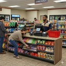 Straight Checkout Counter with Display Front Shelves & LED: 8 Ft. Counter Space