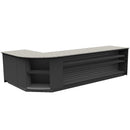 Curved Display-Front Checkout Counter with Display Front Shelves & LED • 15+ Ft. Counter Space