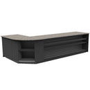 Curved Display-Front Checkout Counter with Display Front Shelves & LED • 15+ Ft. Counter Space