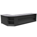 Curved Display-Front Checkout Counter with Display Front Shelves & LED • 15+ Ft. Counter Space