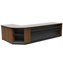 Curved Display-Front Checkout Counter with Display Front Shelves & LED • 15+ Ft. Counter Space