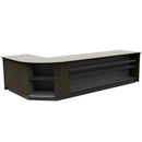 Curved Display-Front Checkout Counter with Display Front Shelves & LED • 15+ Ft. Counter Space