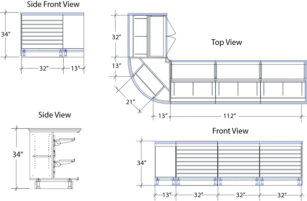 Curved Display-Front Checkout Counter with LED: 5 Modular Sections