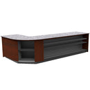 Curved Display-Front Checkout Counter with Display Front Shelves & LED • 15+ Ft. Counter Space