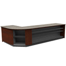 Curved Display-Front Checkout Counter with Display Front Shelves & LED • 15+ Ft. Counter Space