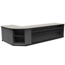 Curved Display-Front Checkout Counter with Display Front Shelves & LED • 15+ Ft. Counter Space