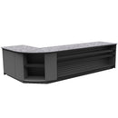 Curved Display-Front Checkout Counter with Display Front Shelves & LED • 15+ Ft. Counter Space