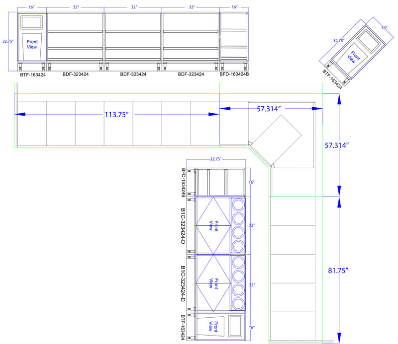 Modular L-Shaped Coffee/Beverage/Food Corner: 171.75"L x 139.75"L x 30"D