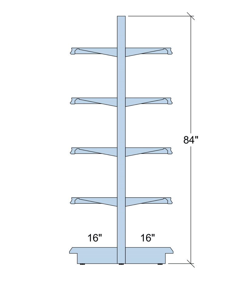 Heavy Duty Steel Gondola Shelving: 84"H x 35.5"D * 8 Shelves