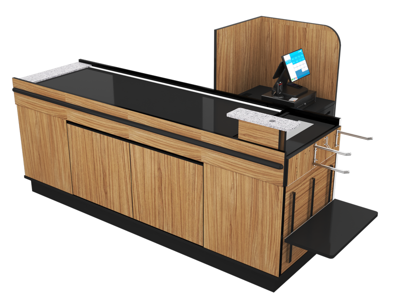Power Belt Front Belt Checkout with CPU Shelf, Bagging Shelf • 85"W x 46.25"D