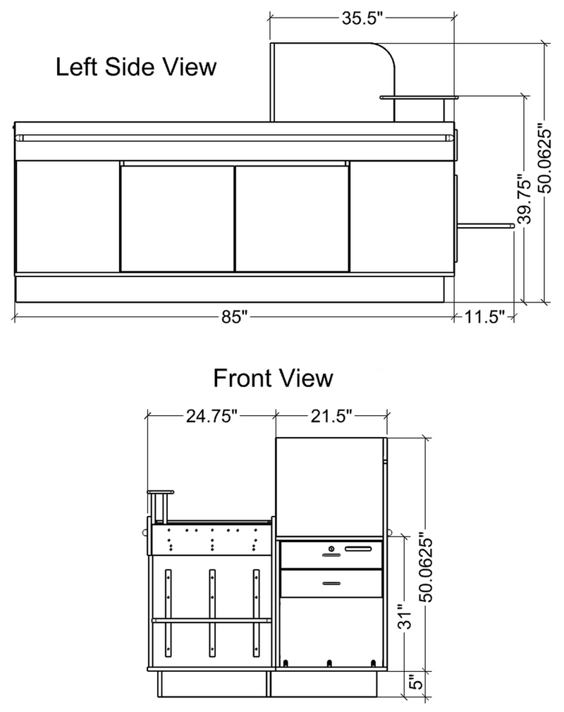 Power Belt Front Belt Checkout with CPU Shelf, Bagging Shelf • 85"W x 46.25"D