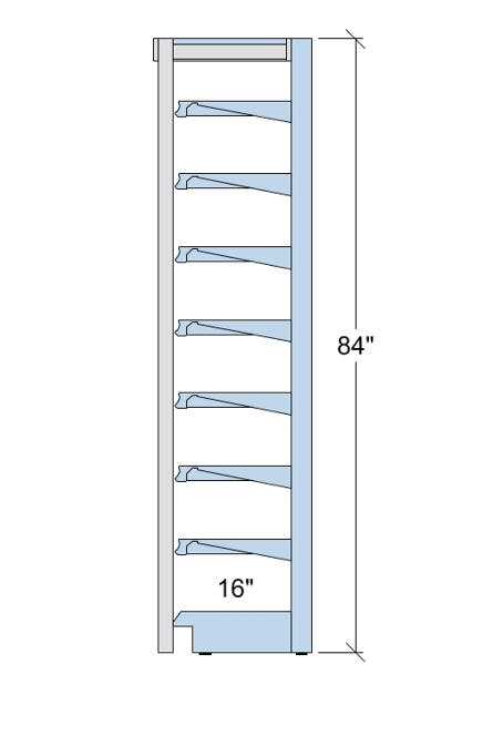 Heavy Duty Steel Wall Shelving: 84"H x 16"D * 7 Shelves * Overhead Storage