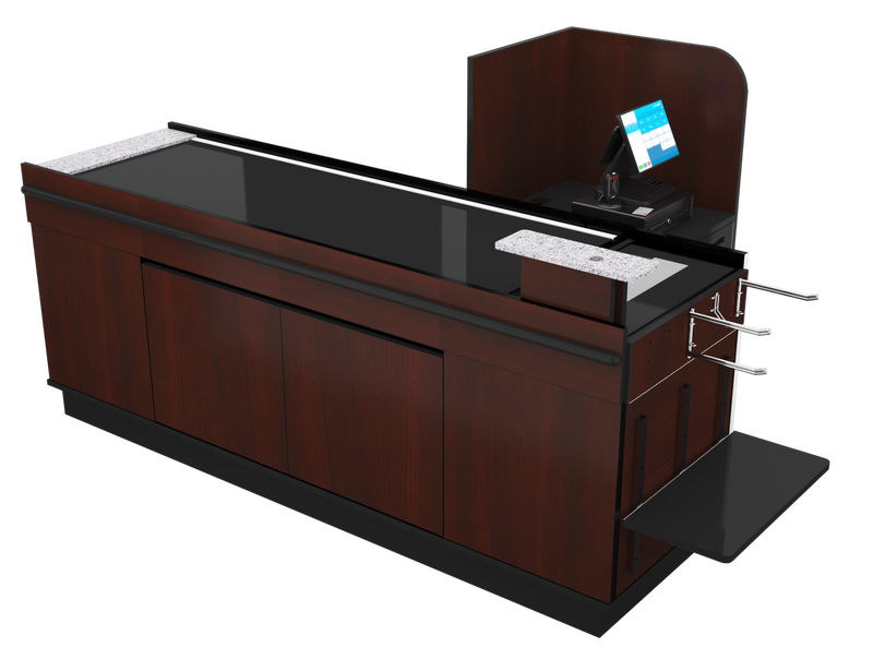 Power Belt Front Belt Checkout with CPU Shelf, Bagging Shelf • 85"W x 46.25"D