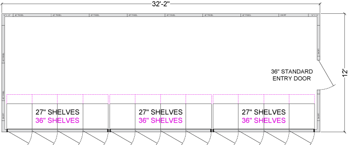 12 Glass Door Walk-In Cooler with Shelving, 12'D, Left or Right Entry, Choice of Refrigeration