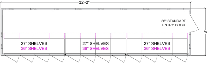 12 Glass Door Walk-In Cooler with Shelving, 8'D, Left or Right Entry, Choice of Refrigeration