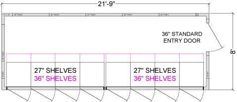 8 Glass Door Walk-In Cooler with Shelving, 8'D, Left or Right Entry, Choice of Refrigeration