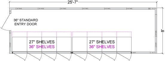 8 Glass Door Walk-In Cooler with Shelving, 8'D, Blind Corner for Reach In, Left or Right Entry, Choice of Refrigeration