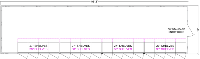 16 Glass Door Walk-In Cooler with Shelving, 12'D, Blind Corner, Left or Right Entry, Choice of Refrigeration