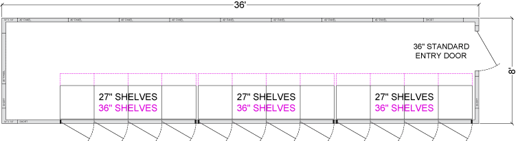 12 Glass Door Walk-In Cooler with Shelving, 8'D, Blind Corner, Left or Right Entry, Choice of Refrigeration