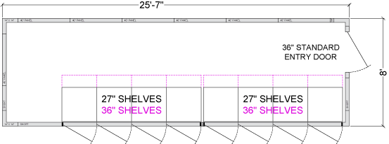 8 Glass Door Walk-In Cooler with Shelving, 8'D, Blind Corner for Reach In, Left or Right Entry, Choice of Refrigeration