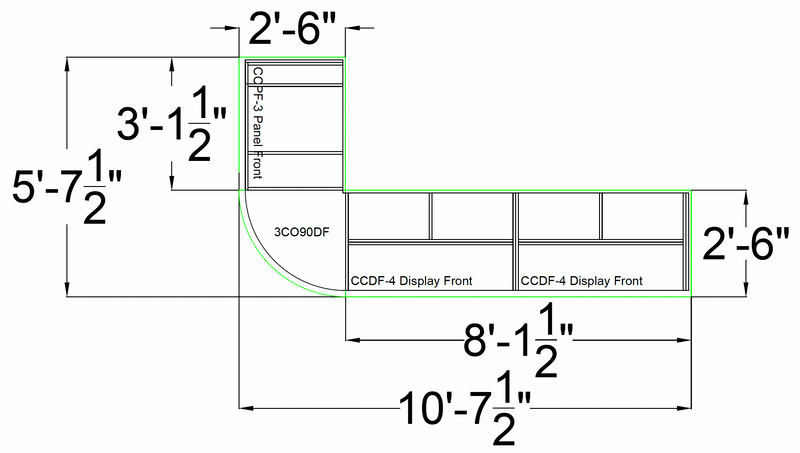 Curved Display-Front Checkout Counter with Display Front Shelves & LED • 15+ Ft. Counter Space