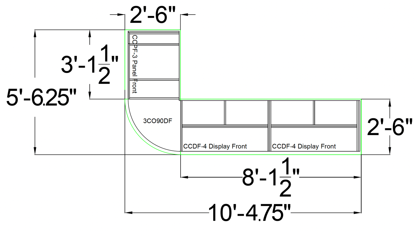Curved Display-Front Checkout Counter with Display Front Shelves & LED • 15+ Ft. Counter Space