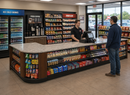 Curved Display-Front Checkout Counter with Display Front Shelves & LED