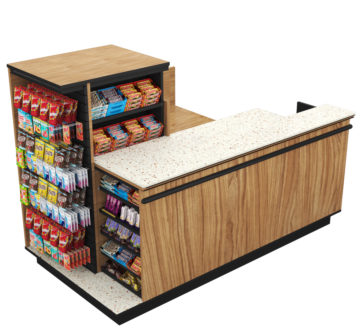 Compact Checkout with 3-Sided Merchandising - Modern Store Equipment