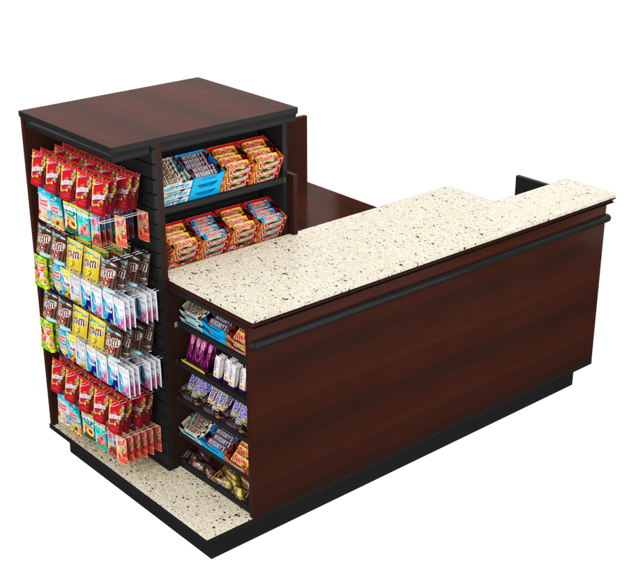 Compact Checkout with 3-Sided Merchandising - Modern Store Equipment