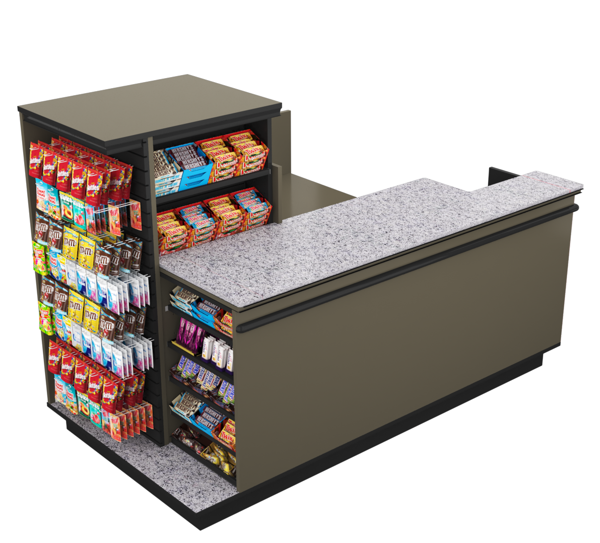 Compact Checkout with 3-Sided Merchandising - Modern Store Equipment