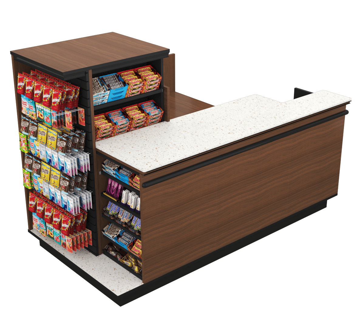 Compact Checkout with 3-Sided Merchandising - Modern Store Equipment