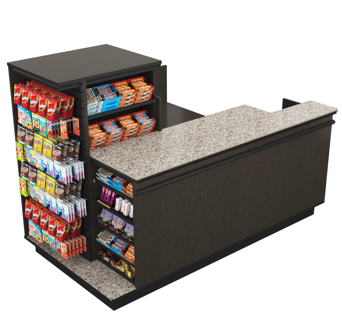 Compact Checkout with 3-Sided Merchandising - Modern Store Equipment