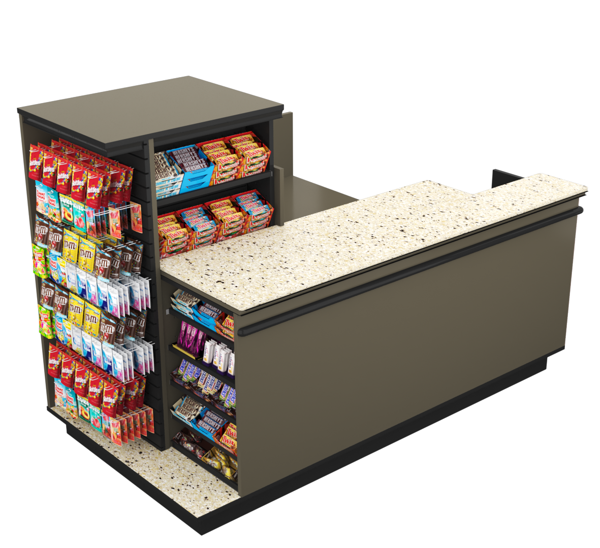 Compact Checkout with 3-Sided Merchandising - Modern Store Equipment